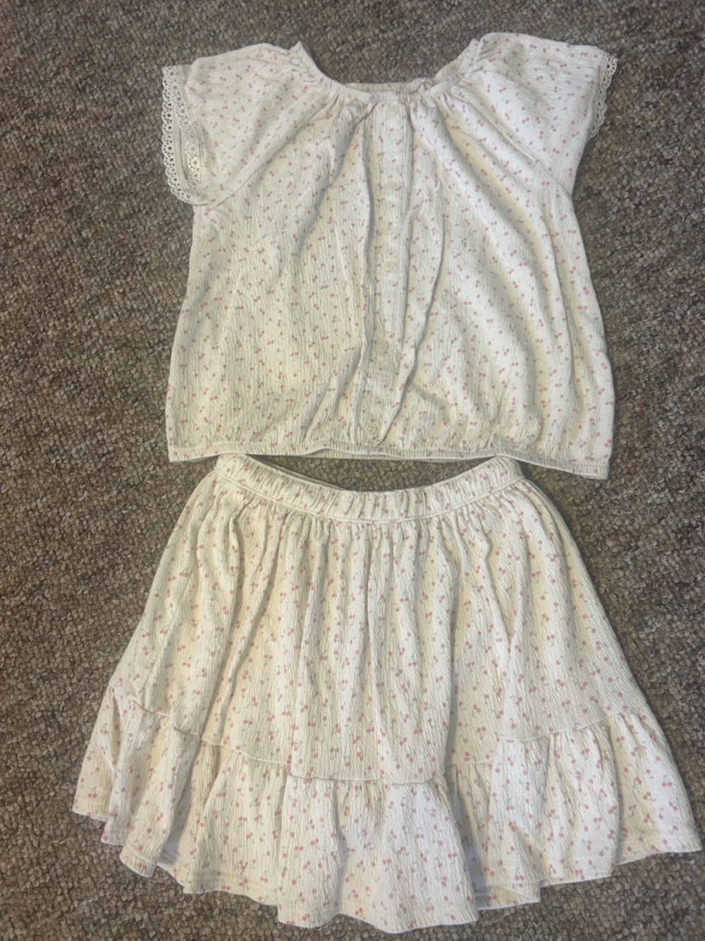 Carter's Cream & Pink cherry Print skort set